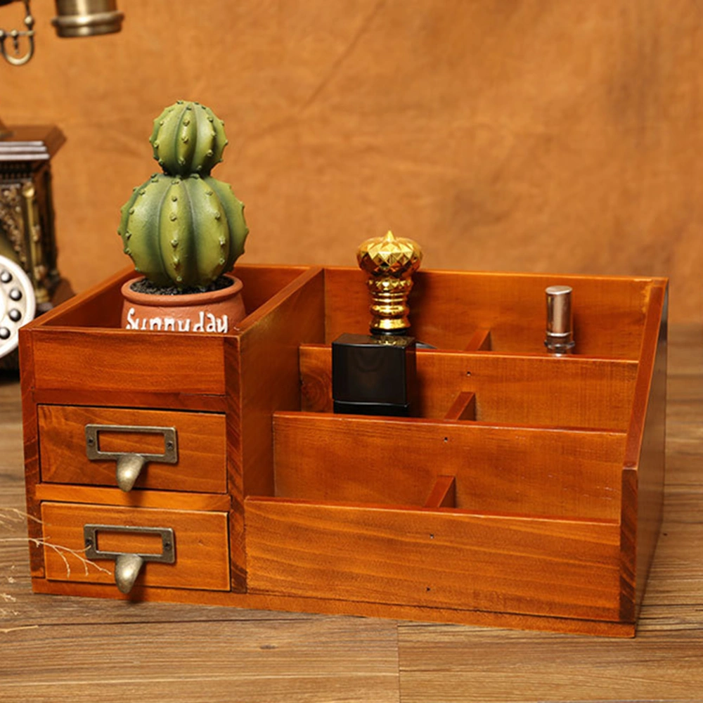 Wooden Skin Care Products Storage Box Multi-layer Jewelry Case Cosmetic Storage Box Multipurpose 2 Drawers Makeup Holder Makeup Accessory Organizer Container Yellow