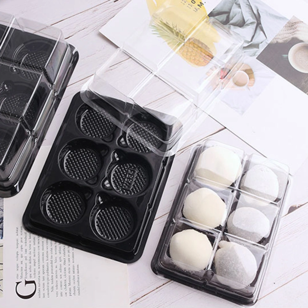 50pcs 6 Cavities Mochi Containers Plastic Mooncake Tray with Transparent Lid Food Packaging Box (Medium Size)