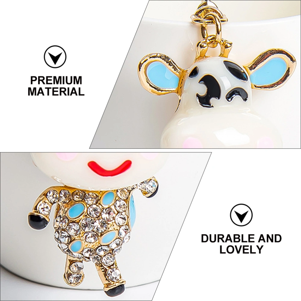 1pc Stylish Metal Diamond Ox Keychain Craft Keyring Bag Hanging Ornament