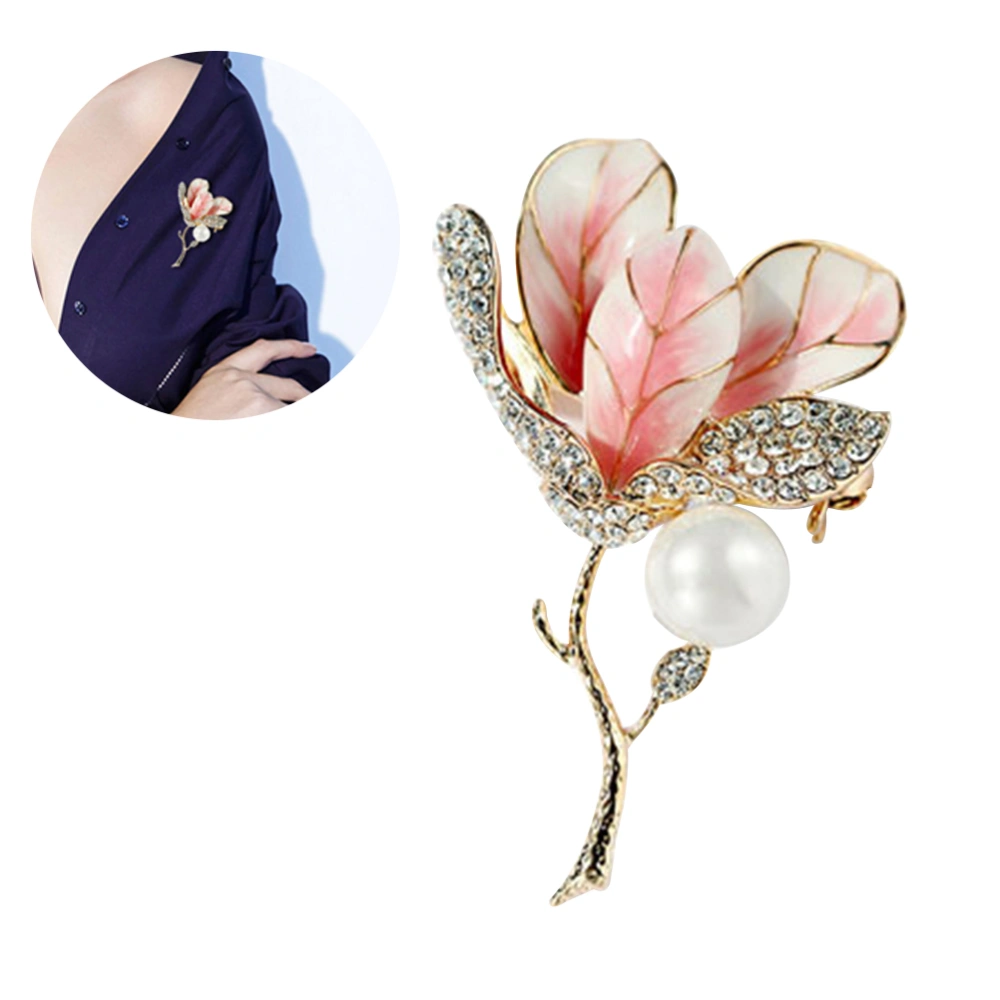 Colour Enamels Fashion Brooch Tulip Flower Corsage Alloy Flower Breastpin with Rhinestone Women Accessories for Female (Pink)