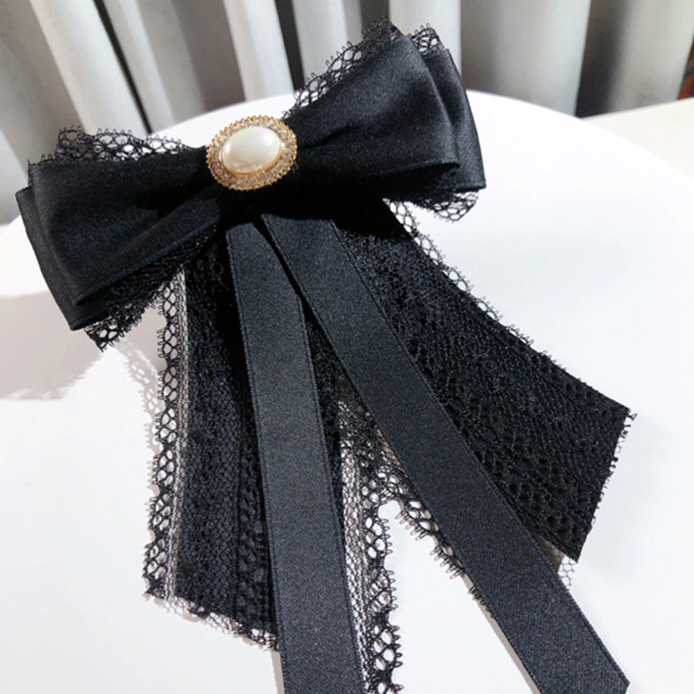 1Pc Imitation Pearl Bow Brooch Ribbon Pre-tied Neck Tie Chic Bow Tie for Women