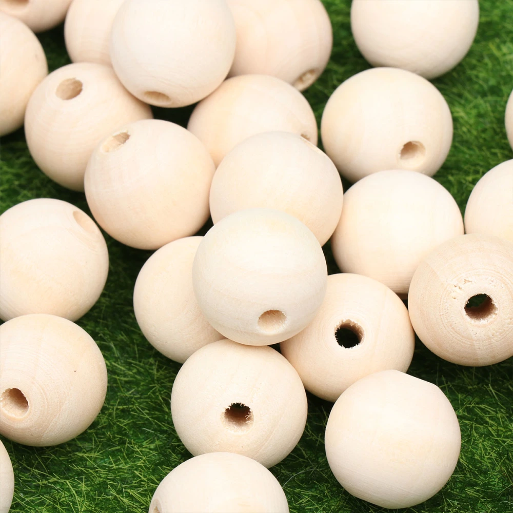 50pcs Creative Wooden Beads Round Beads DIY Craft Jewelry Accessories for Home Bracelet Pendant Supplies (22mm, Light Yellow)