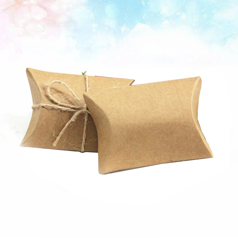 100pcs Brown Paper Candy Boxes Pillow Shape Candy Boxes Hemp Rope Candy Boxes (Brown Paper Color)