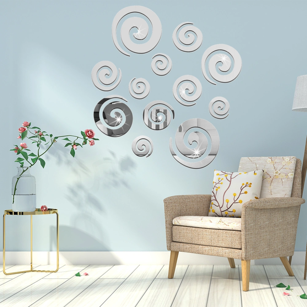 12pcs Vortex Mirror Acrylic Wall Sticker Home Decor TV Sofa Background Wall Decals(Silver)