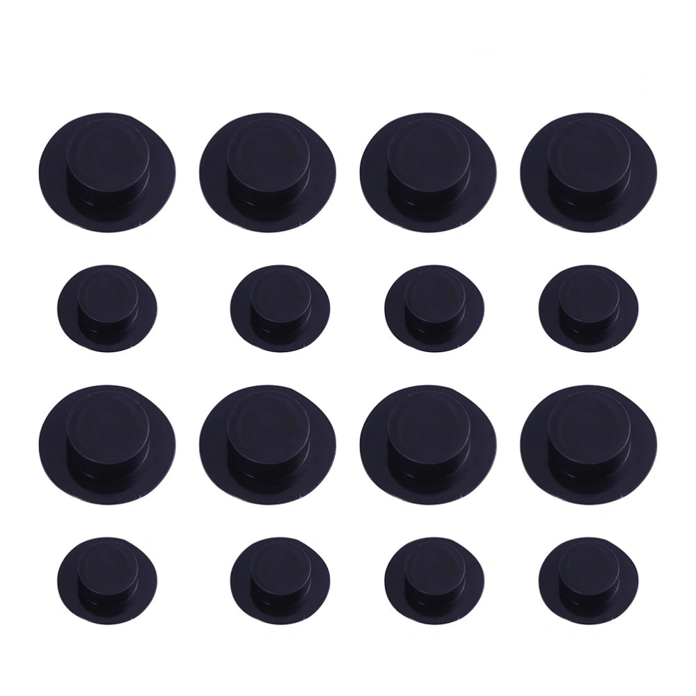 60 Pcs Christmas Colored Gentlement Hat Plastic Mini Doll Hat Accessories Headdress Adornment for Home Kids DIY Party Favor (Black,16MM, 10MM Style, 30 for Each)