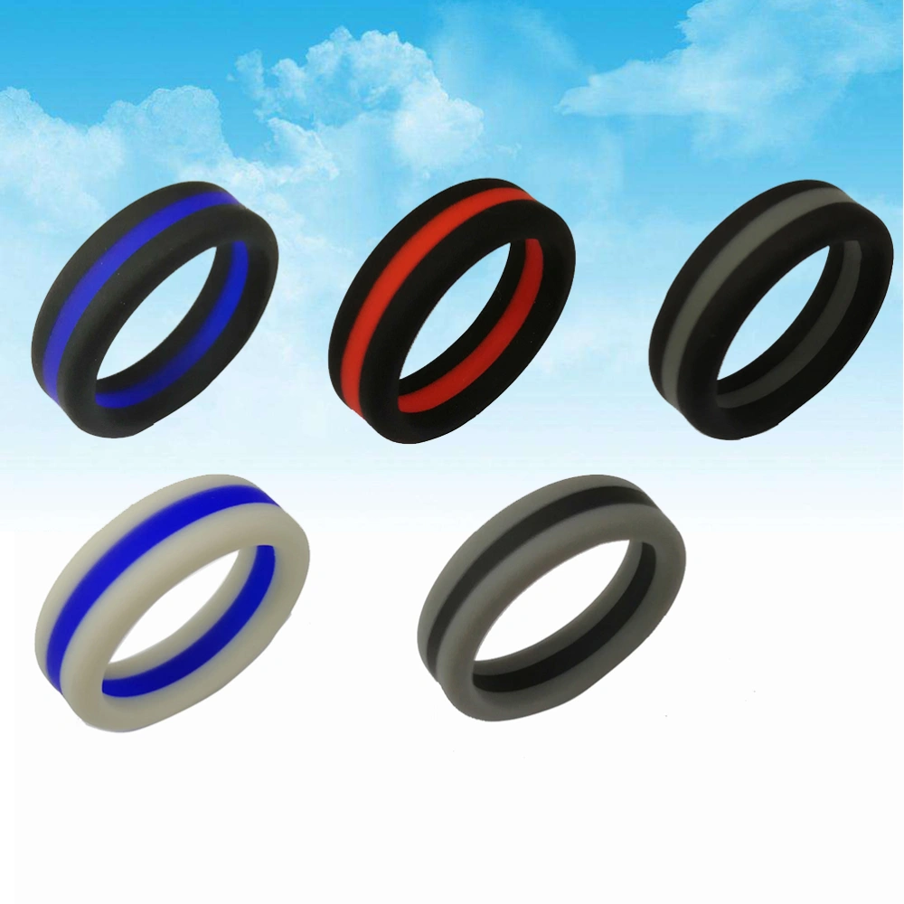 5pcs Women Rings Set Finger Rings Two-color Sandwich Patterns Combination Three-layer Silicone Ring Tire Silicone Wheel Ring Wedding Ring Suit (Size 10)