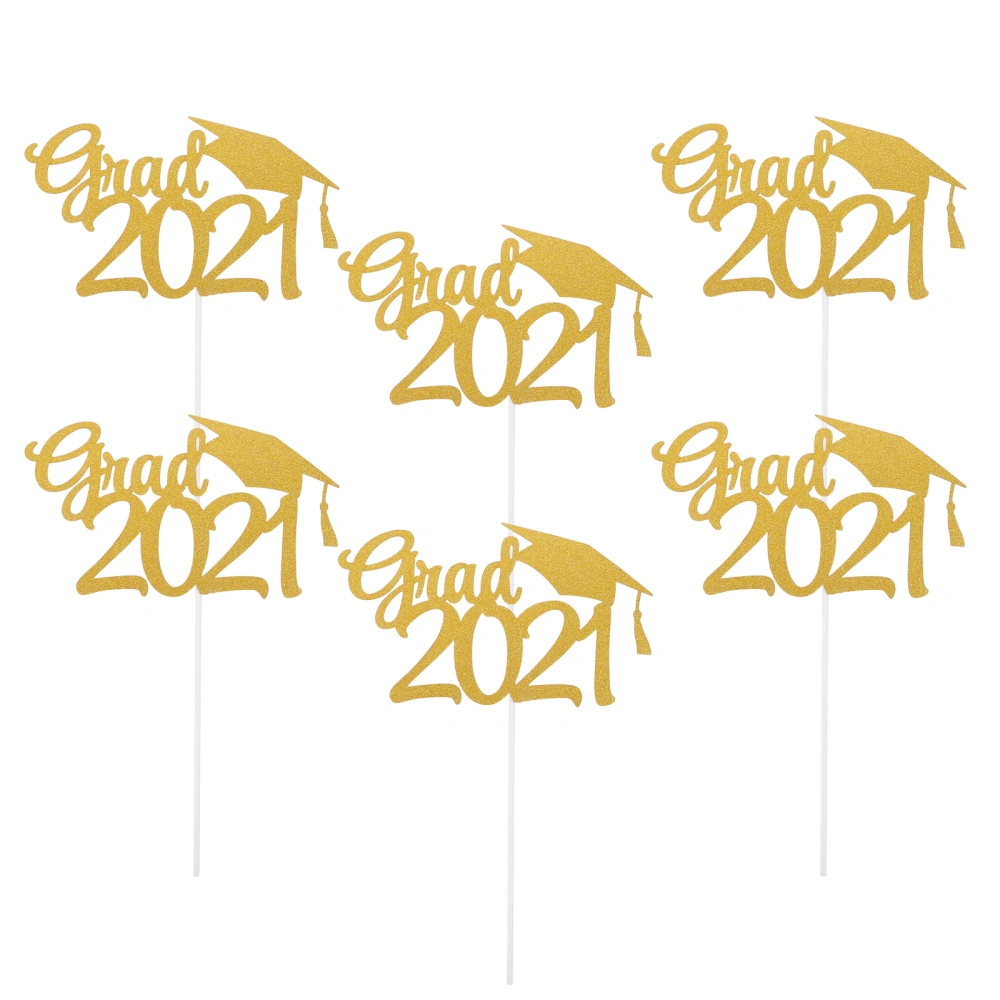 1 Set 20 Pcs 2021 Graduation Party Cake Toppers Glitter Decorative Cake Picks