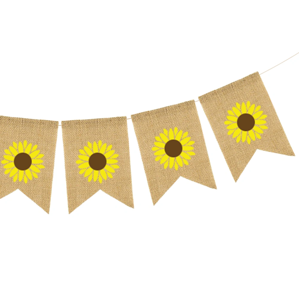 Hawaiian Theme Garland Summer Party Bunting Banner Sunflower Linen Dovetail Shape Party Supplies Decoration