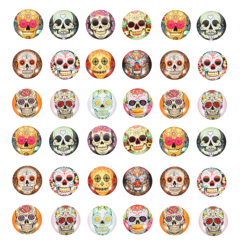 100pcs Round DIY Glass Dome Skull Pattern Gemstone Cabochons DIY Crafts Cabochons