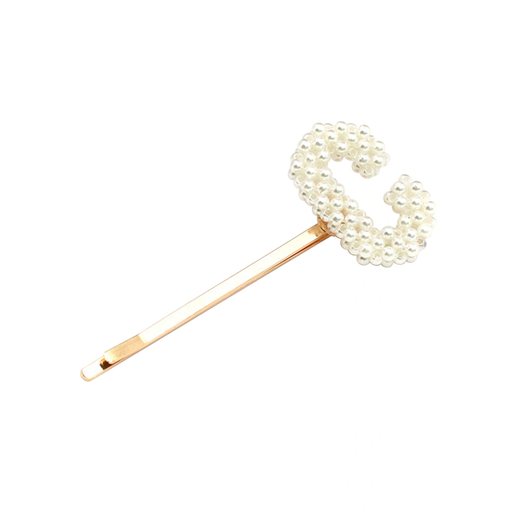 1PC Letter Bobby Pin Imitation Pearl Hair Clip Hairpin Decorative Beaded Side Barrette for Women Girls (C)