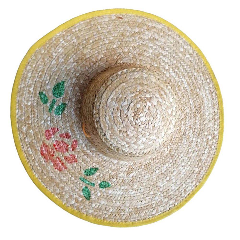 1pc Wheat Straw Woven Hat Sun Protection Hat Handmade Outdoor Bamboo Hat