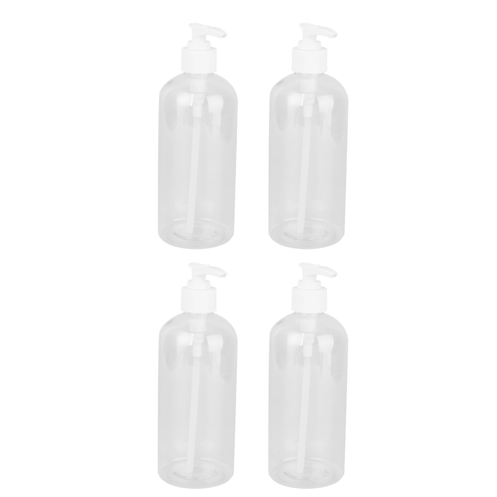 4PCS Empty Cosmetic Storage Bottle 500ml Simple Travel Pump-bottle PET Lotion Shampoo Dispensers for Outdoor Cosmetic Liquid - Random Pump Ring Delivery (Transparent+White)