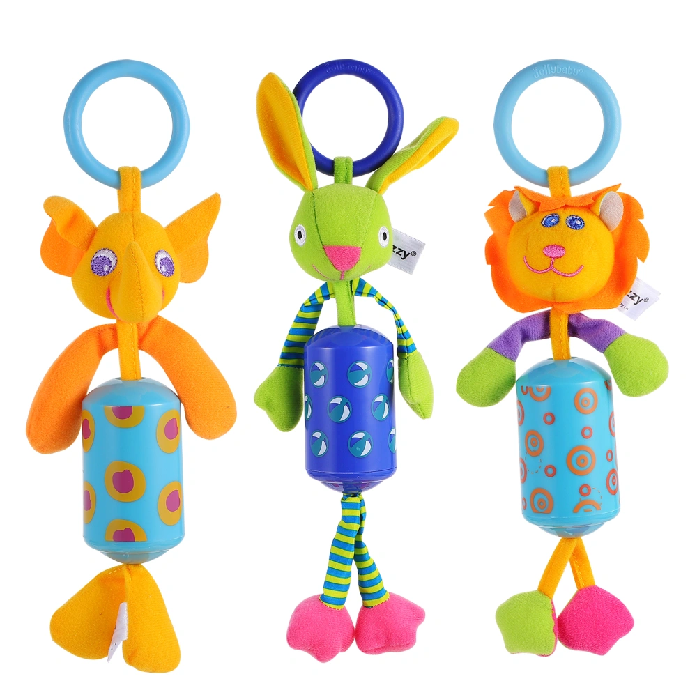 3Pcs Kids Plush Cartoon Pendant Toys Hanging Toys for Crib with Rattle Ring