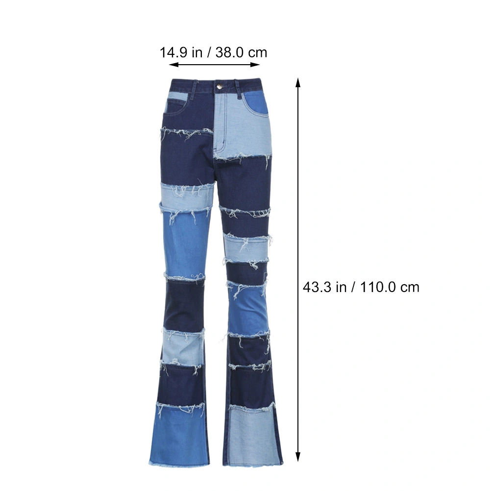 1 Pair Women Patch Flare Jeans High Waist Pants Bell-Bottom Pants Female Pants