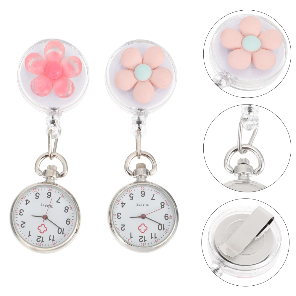 2Pcs Retractable Nurse Watches Clip-on Hanging Watch Doctor Pocket Watch