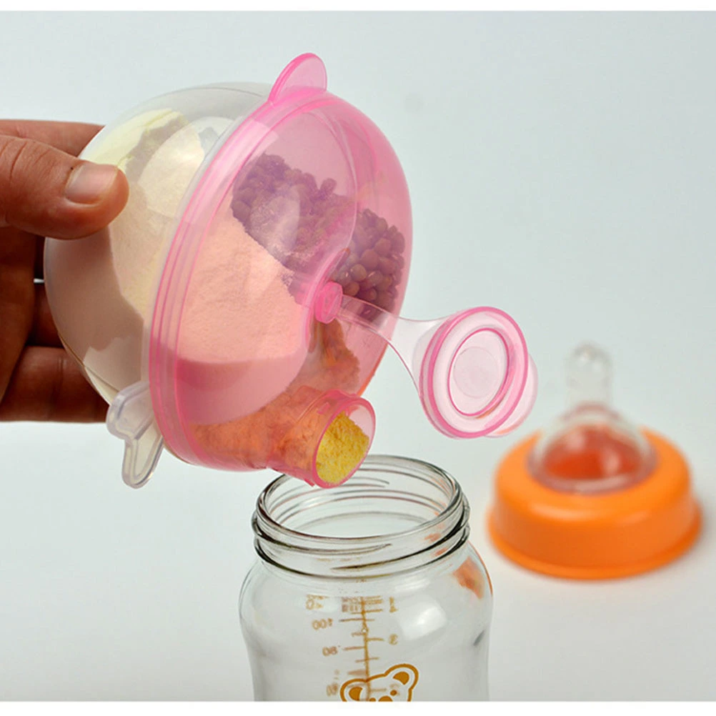 Portable Milk Powder Dispenser Food Container Storage Feeding Box for Baby Kids Toddler Three Grid Baby Food Storage Box (Pink)