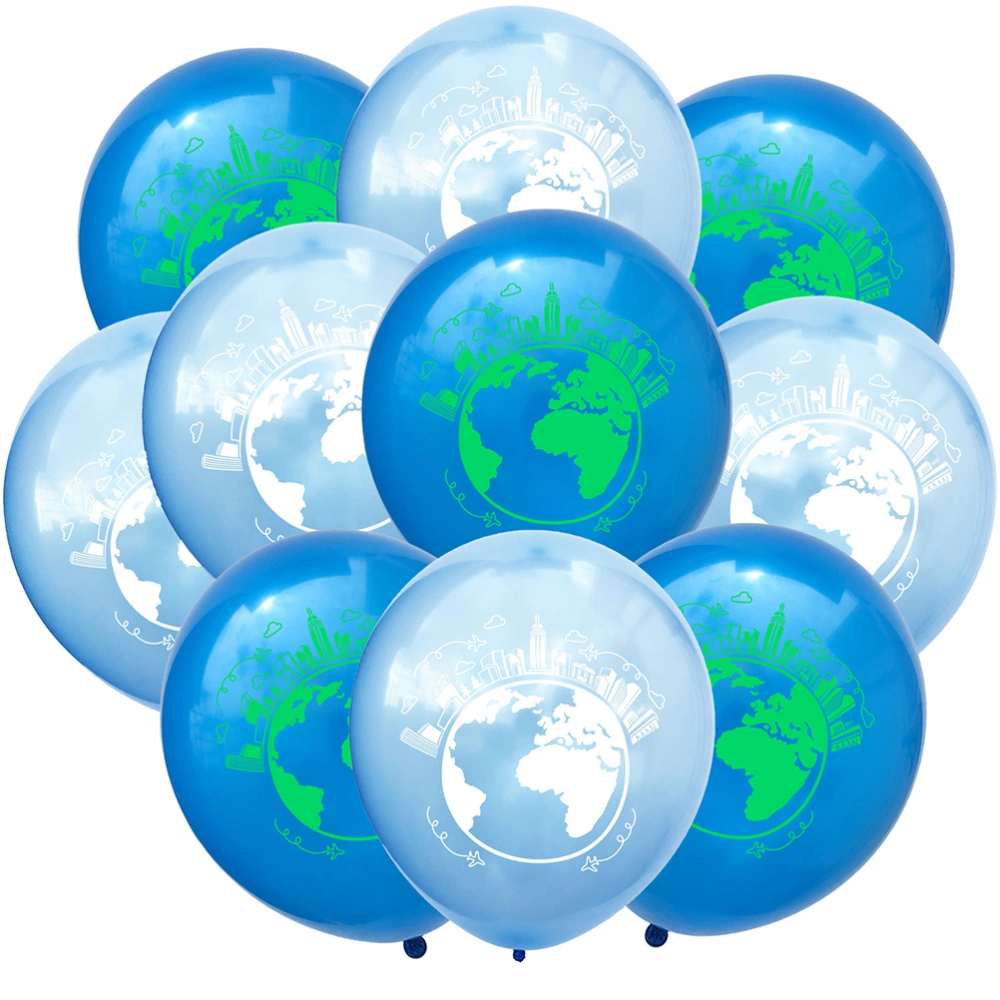 1 Set of 12 Inches World Map Pattern Latex Balloons Sequin Baby Balloons Birthday Party Balloons Decoration with a Ribbon (Light Blue, White, Dark Blue Sequin)