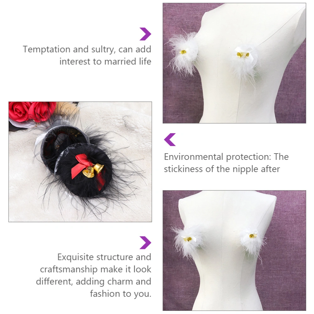 2 Pairs Feather Golden Bell Breast Pasties Self-adhesive Pasties (White Black)