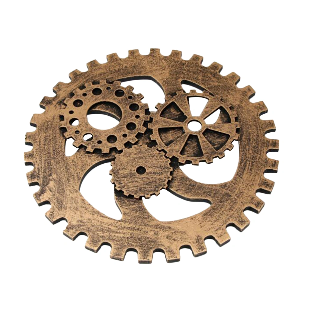 32cm Vintage Gear Wheel Home Bar Art Craft Wall Decor Density Board Crafts Industrial Gear Hanging Bar Coffee Wall Decorative Wall Decoration (Golden)