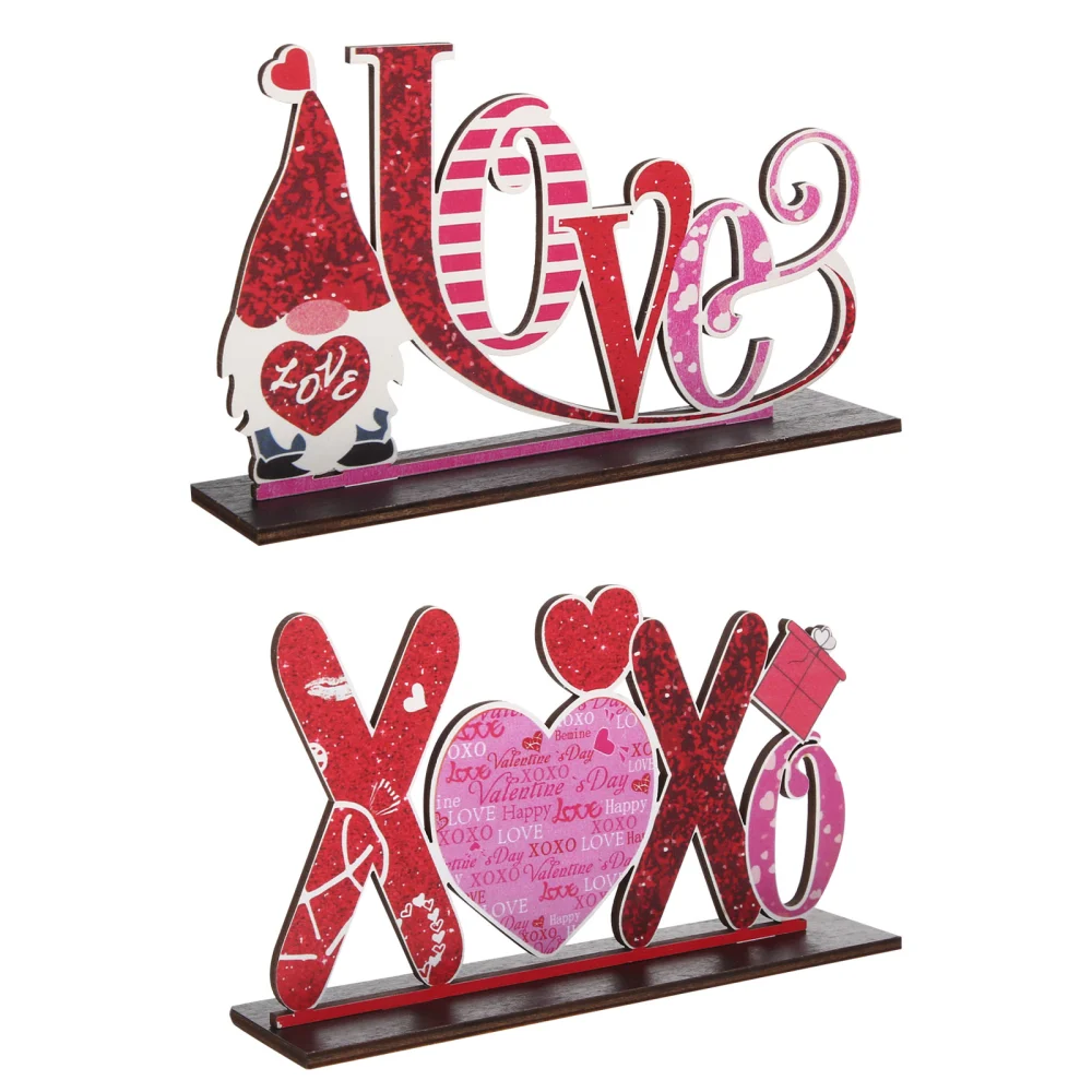 2Pcs Valentine's Day Wood Decor Valentine's Day Themed Adornment Scene Layout Props