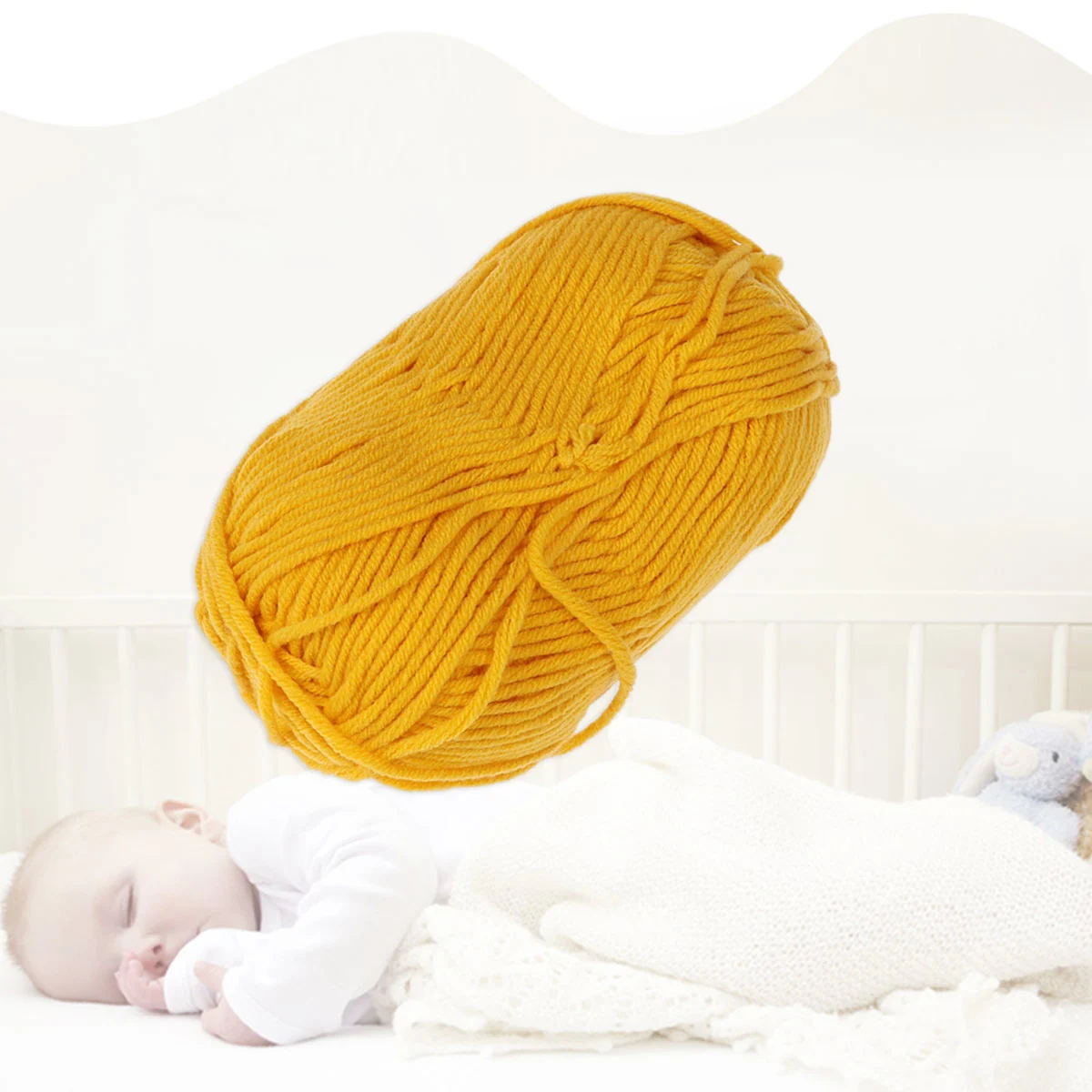 50g Milk Cotton Yarn Cotton Chunky Hand-woven Crochet Knitting Wool Yarn Warm Yarn for Sweaters Hats Scarves DIY (Turmeric)