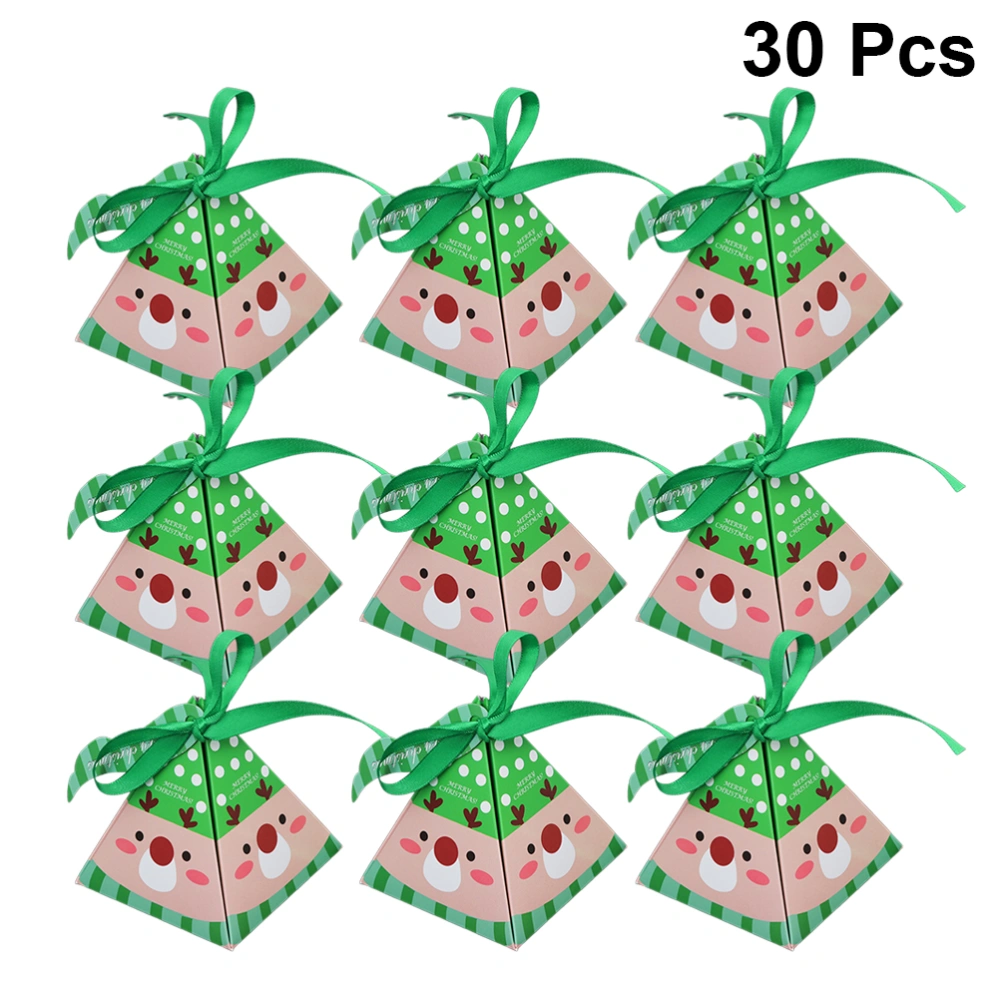 30 Pcs Christmas Paper Boxes Small Compact Candy Chocolate Boxes Gifts Packing Boxes Goodies Treat Containers with Hanging Tags for Christmas Holidays Festivals (Green Elk)