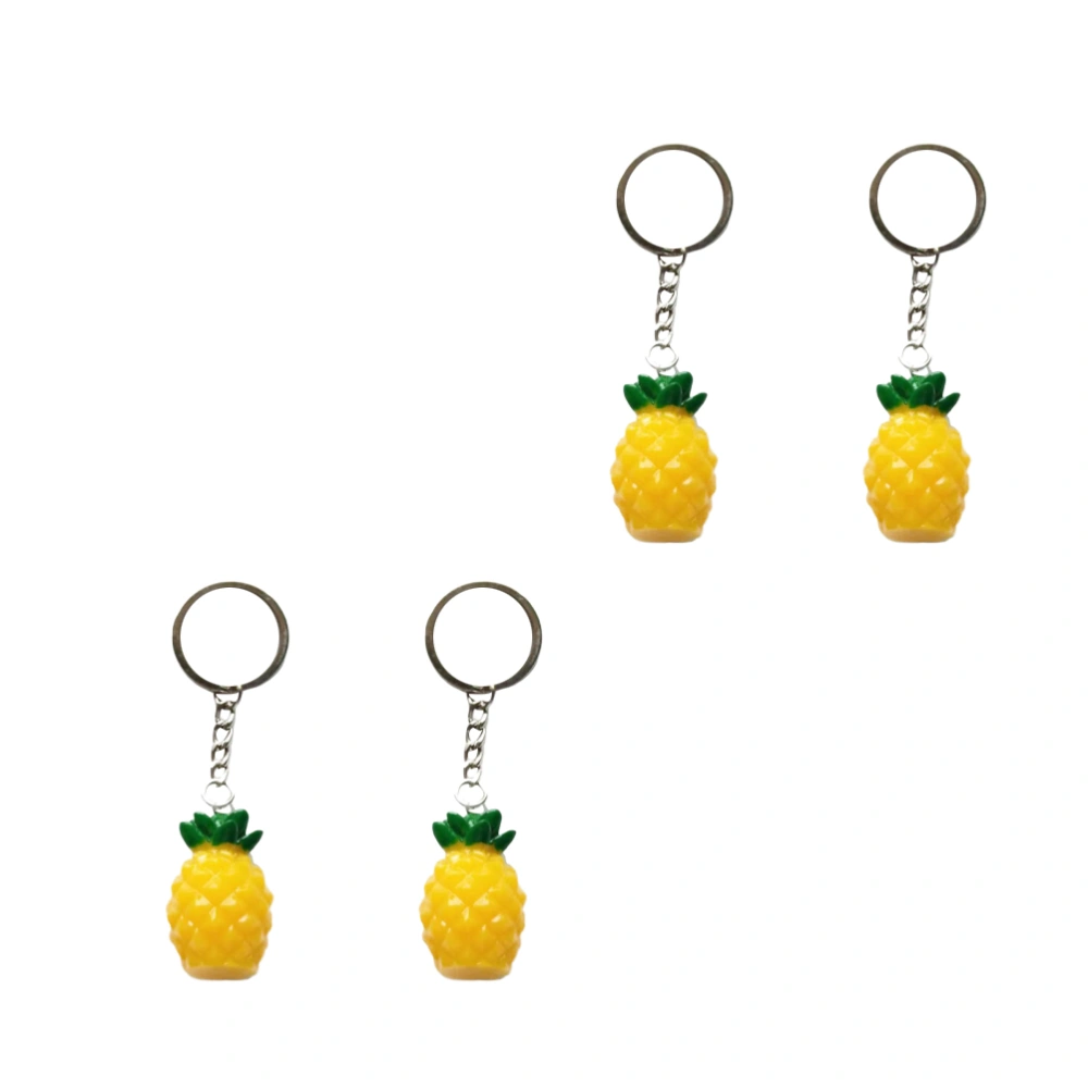 4pcs Hanging Key Ring Ornament Fashion Pineapple Keychain Pendant Creative Keychain Accessory (Yellow)