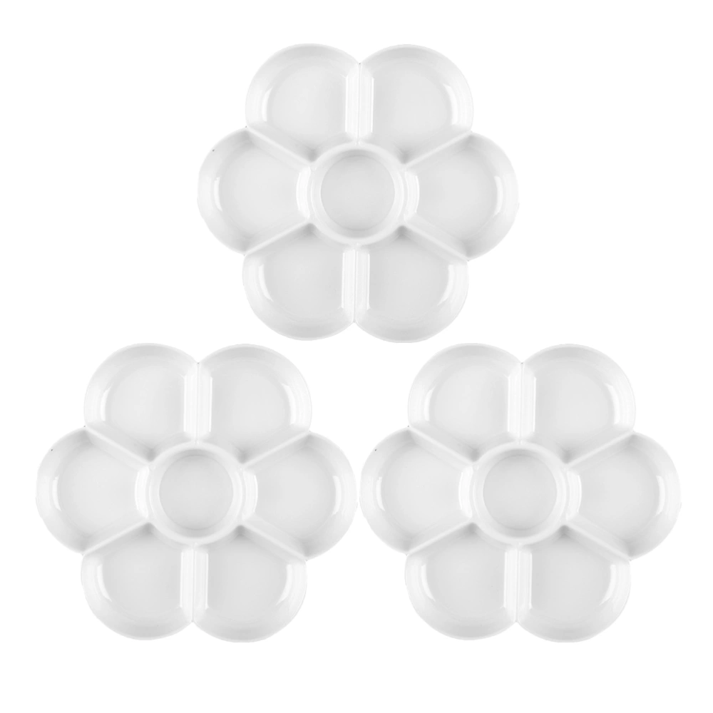 3pcs Slimulated Ceramics Plum Blossom Shaped Watercolor Palettes Paint Trays for DIY Craft Professional Art Students Kids (White)