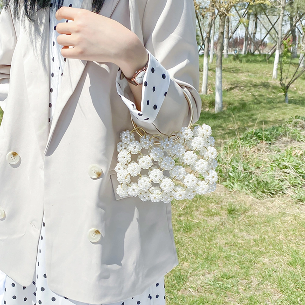 1pc Imitation Pearls Handbag Handmade Woven French Beaded Bag for Wedding Cocktail Party Dinner (Assorted Color)