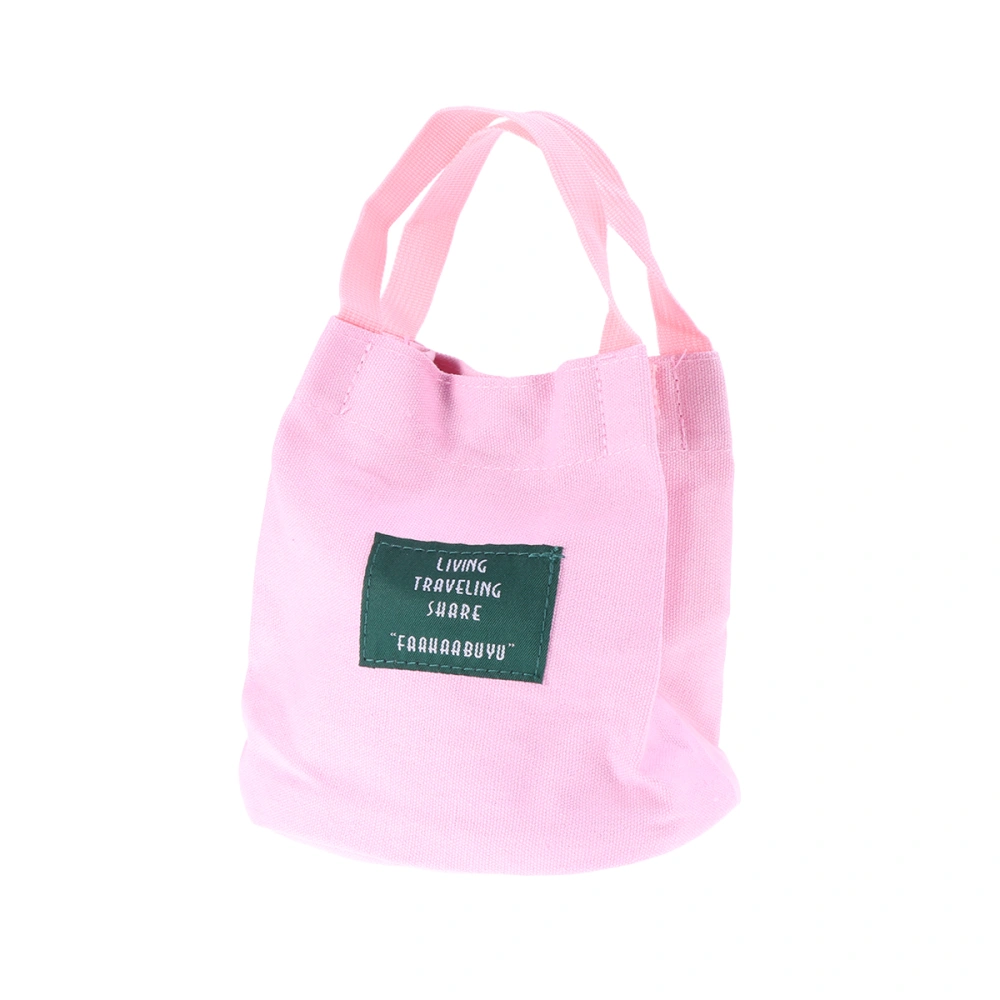 Women's Bag Letters Bucket Canvas Bag Trendy Single Shoulder Slung Portable Mobile Phone Bag (Pink)