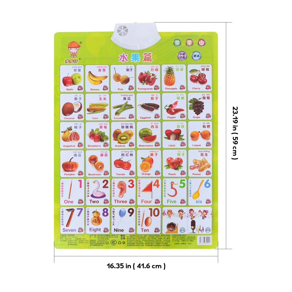 2pcs Toddler Early Educational Audio Learning Chart Between English and Chinese