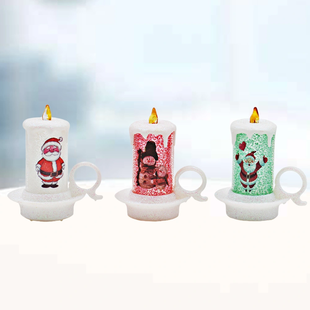 3Pcs Christmas LED Night Lamp Colorful Candle Lamp Glowing Portable Candle Light Desktop Ornament for Decoration Party Random Pattern