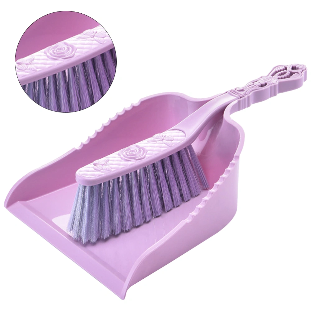 1 Set of Plastic Mini Broom Dustpan Desktop Bed Cleaning Tool for Home Dorm (Purple)