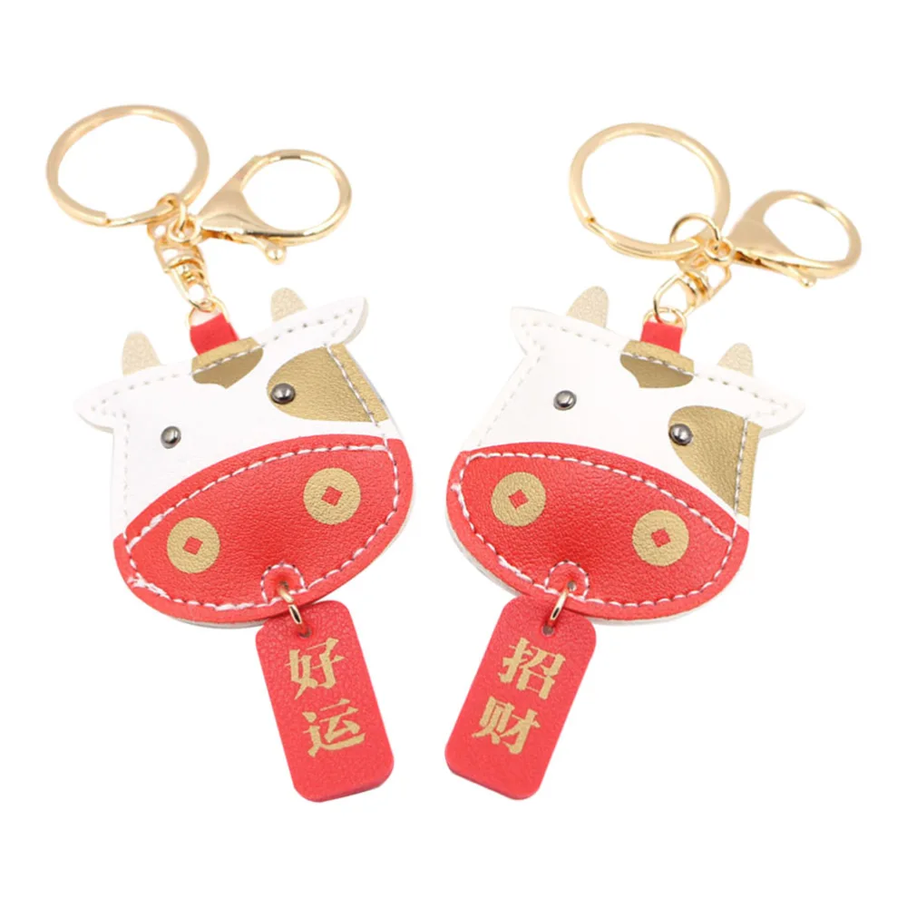 2pcs OX Year Keychain Adorable Key Pendant New Year Keychain Gift Bag Pendant