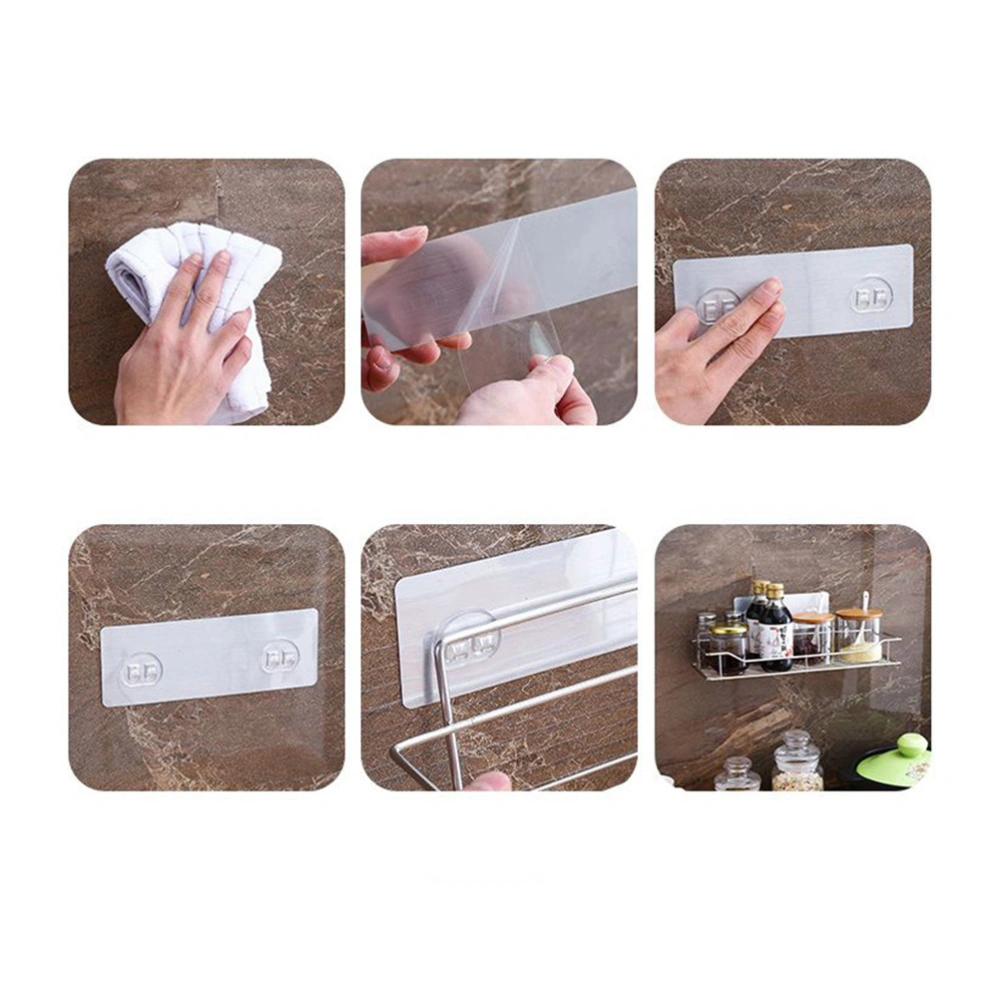 Stainless Steel Storage Shelf Punch Free Kitchen Wall Mounted Rack Storage Stand Organizer with 6pcs Hooks(Storage Rack + Sticker)