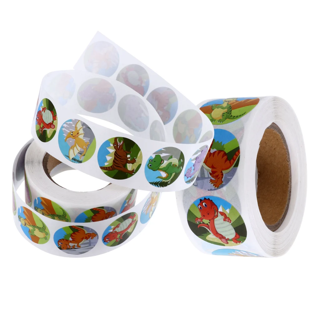 2 Rolls Cartoon Dinosaur Pattern Tag Stickers Gift Wrapping Sealing Labels