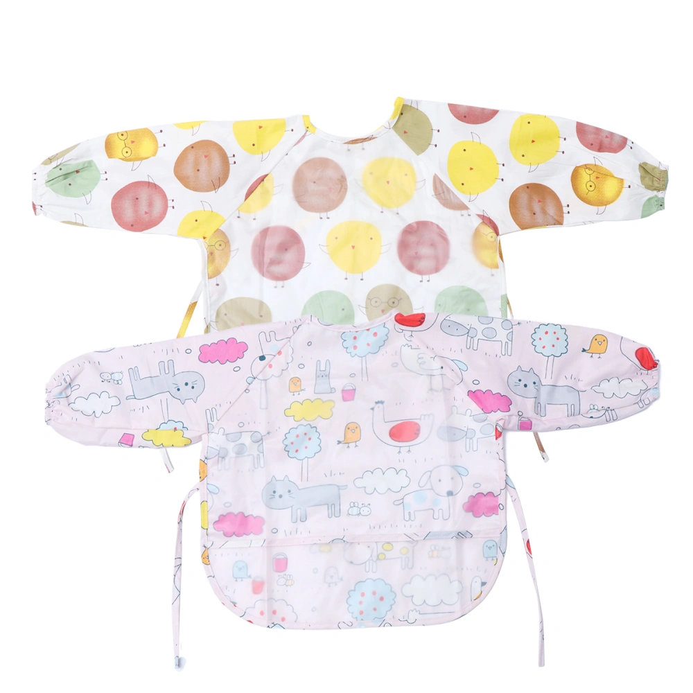 2pcs Baby Overclothes No-Wash Waterproof Long Sleeve Dining Bib for Baby Infant Newborn Orange Printing Animal Kingdom Printing Pink Each Pattern Has 1pcs 90 Yards Length 40 Recommended for Ages 0 to 1