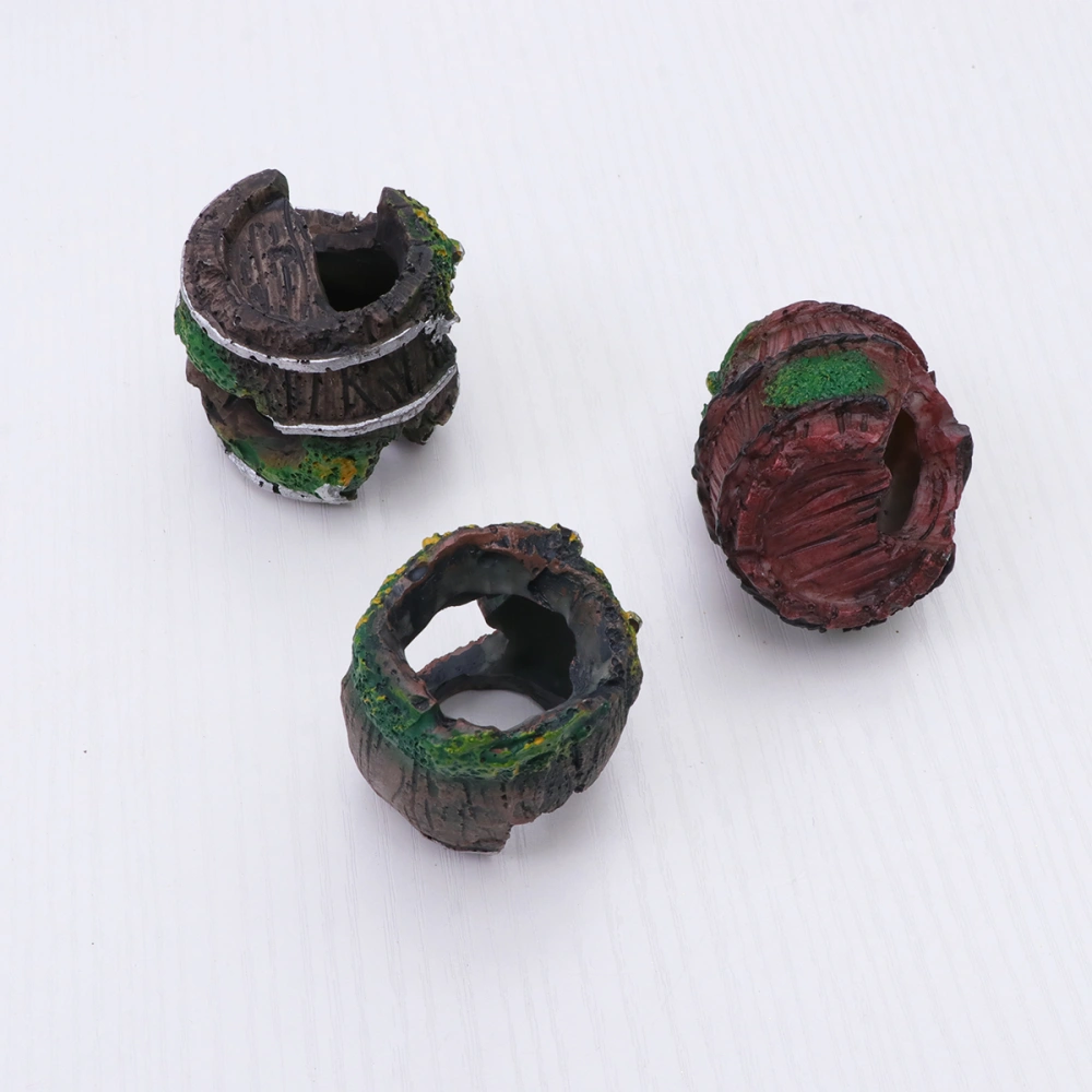 3pcs Mini Aquarium Landscaping Ornament Household Crafts Fish and Shrimp Turtle Hidden Hollow Tree Hole Simulation Barrel Decor