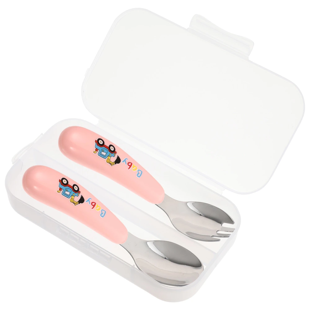 1 Set of Nonslip Baby Training Cutlery Premium Training Fork Spoon with Box