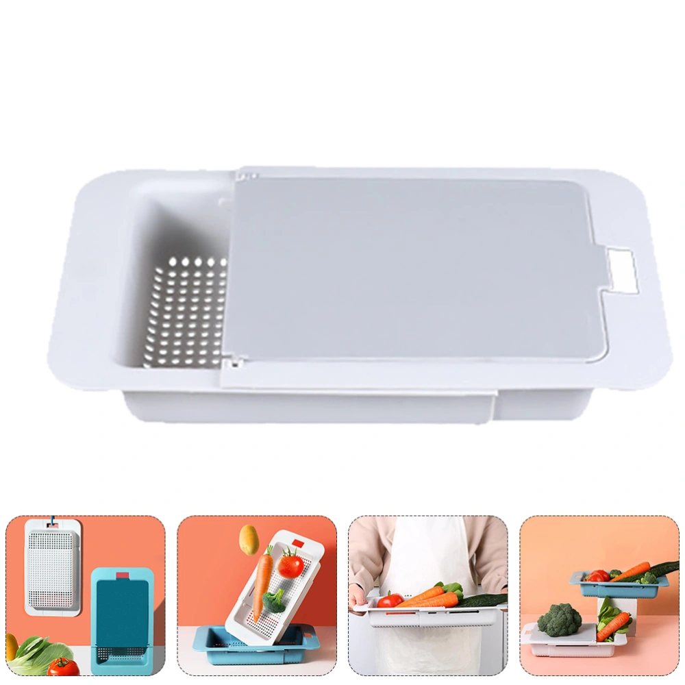 Retractable Kitchen Drain Basket Vegetable Washing Basket with Chopping Board