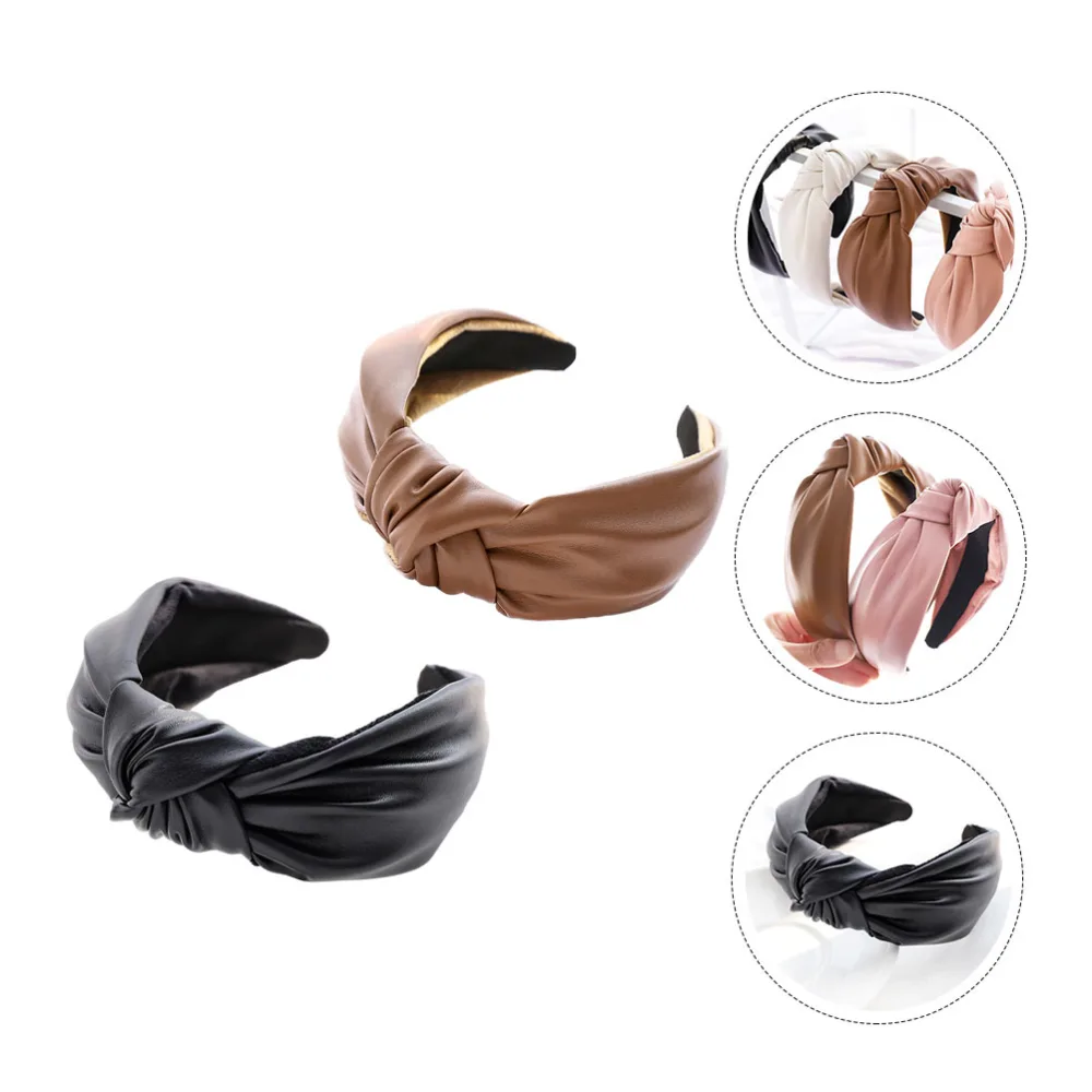 2pcs Exquisite Hair Hoops Leather Knot Hairbands Practical Spa Makeup Hairbands