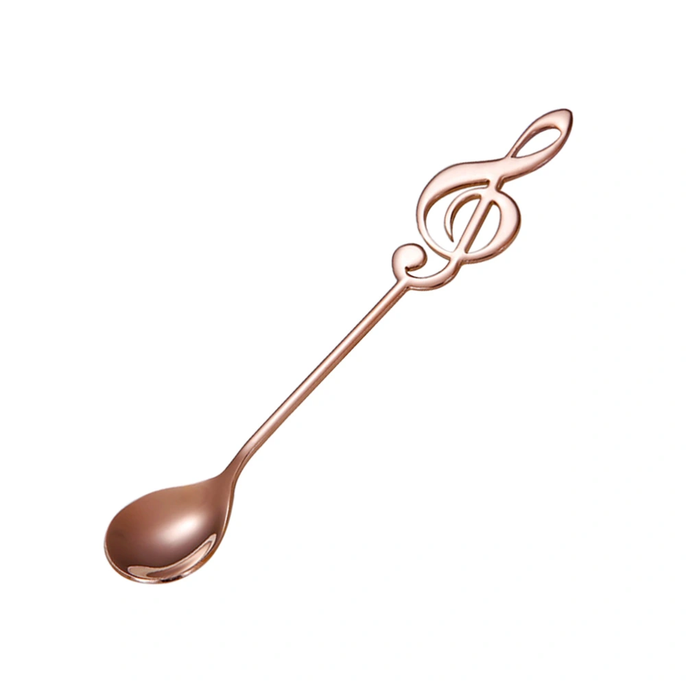 Stainless Steel Titanium-coated Coffee Spoons Musical Note Pattern Stirring Spoon Dessert Scoop Tableware (Rose Gold)