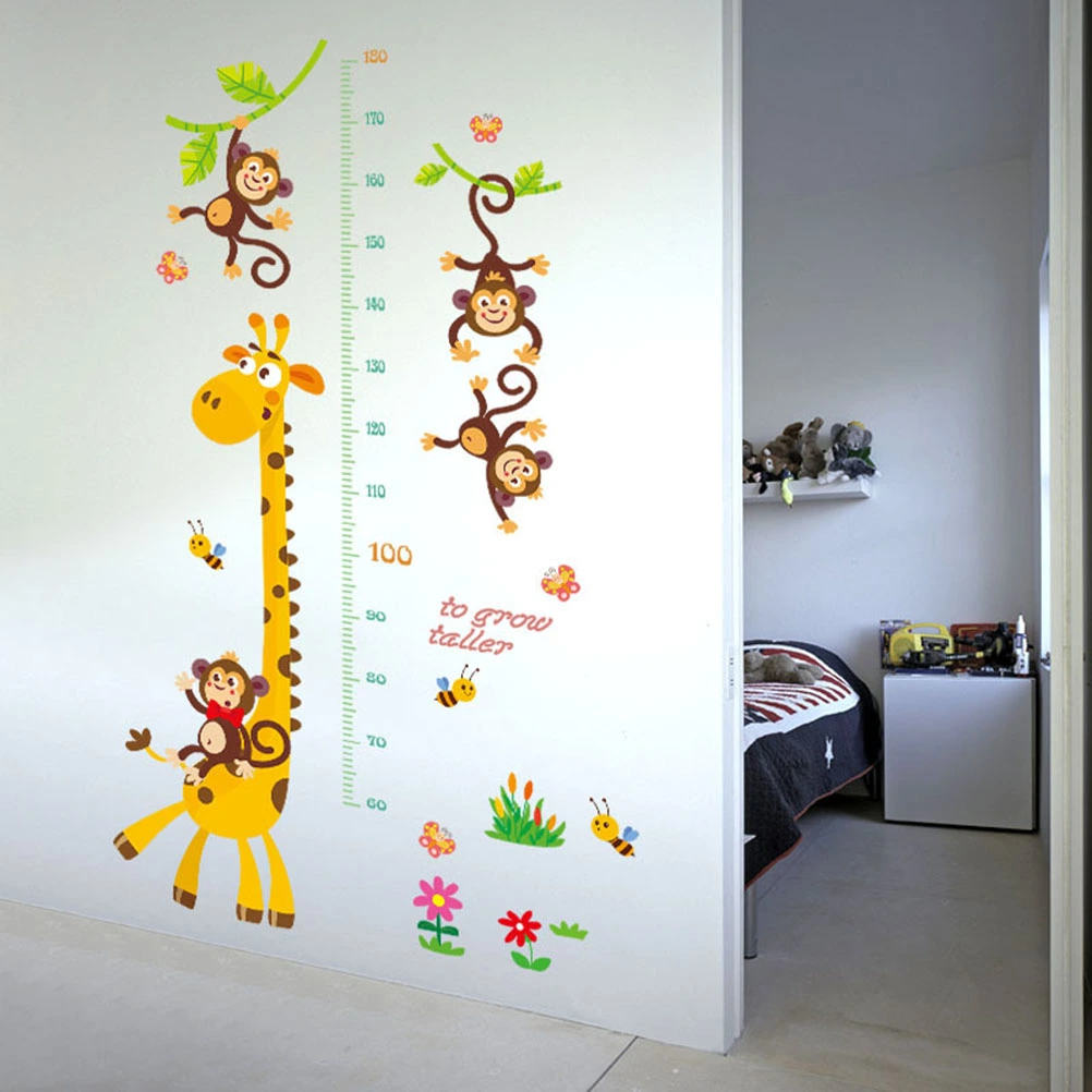 Cartoon Giraffe Monkey Height Measure Wall Stickers Home Decor Chart Ruler Decoration For Kids Rooms Decals Wall Art