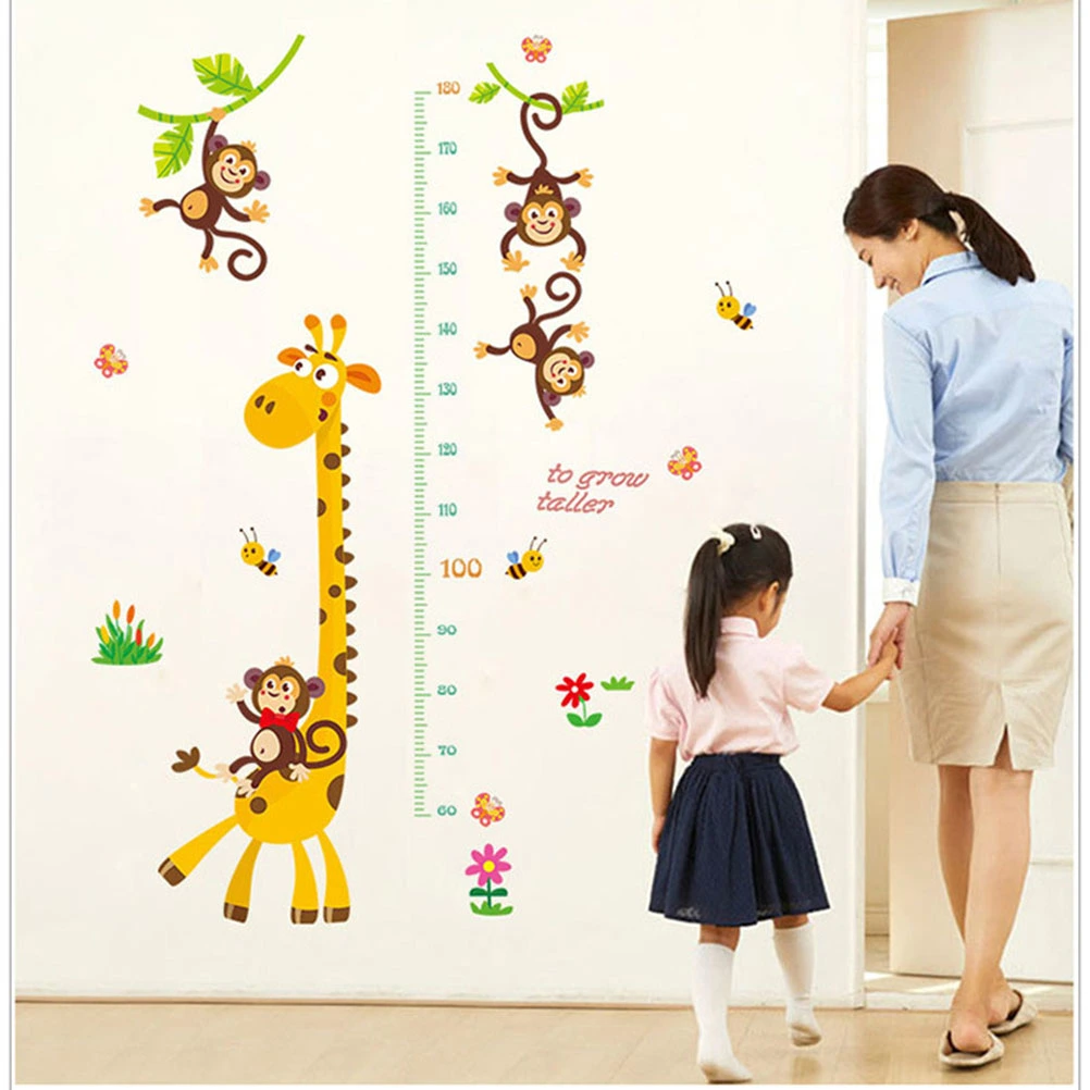 Cartoon Giraffe Monkey Height Measure Wall Stickers Home Decor Chart Ruler Decoration For Kids Rooms Decals Wall Art