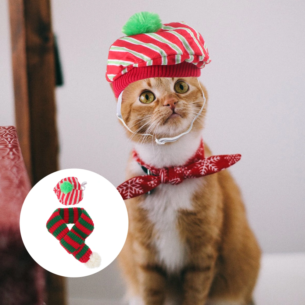 1 Set of Pet Christmas Hat Long Cat Dog Scarf Classic Kitten Costume Accessories