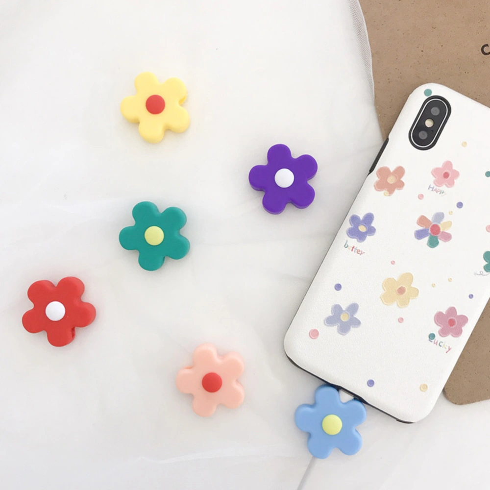 2pcs Silicone Flower Shape Cable Sleeve Cable Protective Cover Data Line Protector Phone Accessory (Red and Purple)