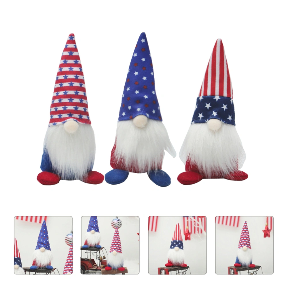 3pcs American National Day Decors Dolls Adornments Gnome Dolls Party Supplies