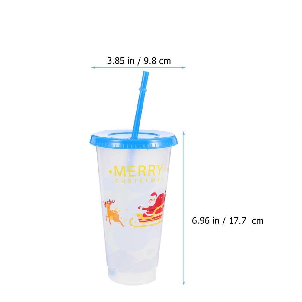 1 Set of Christmas Cup Cold Temperature Color Change Cup Single Layer Cup with Straw