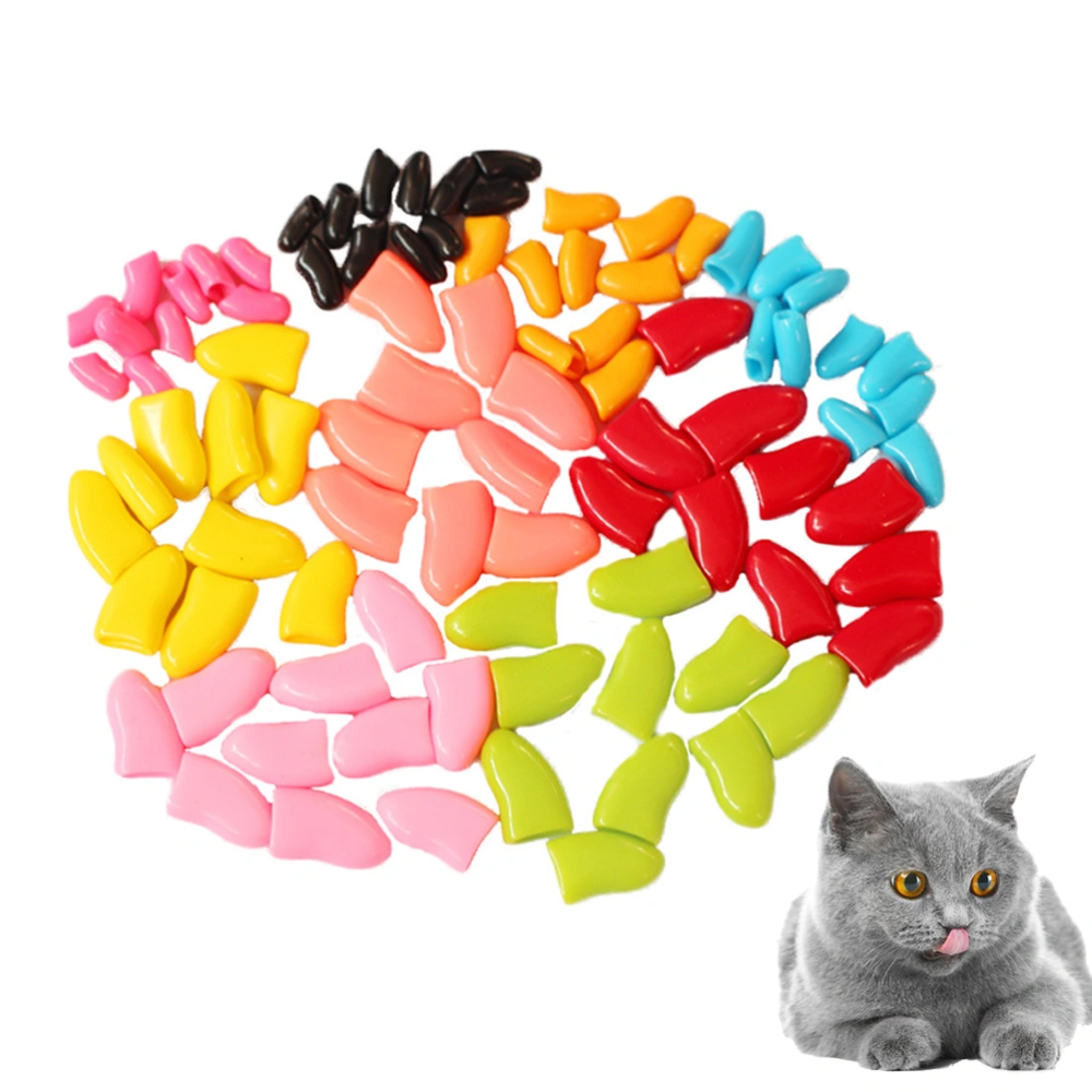 140pcs/7 Sets Pet Nail Caps Lovely Pet Claw Cover Paw Claw Control Nail Protector for Cat Size L (Random Color)