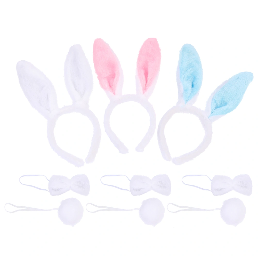 3 sets of Rabbit Costume Accessory Set Rabbit Ears Headband Bow Tie and Tail Kit